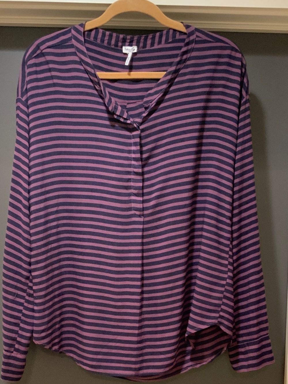 Splendid Striped V-Neck Long Sleeve Top in Purple and Navy